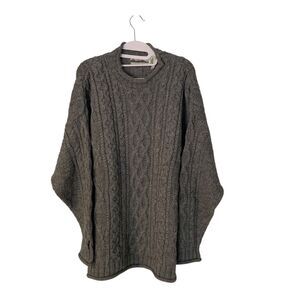 Arancrafts Womens Gray Wool Fisherman Chunky Knit Sweater L Boho Cottagecore